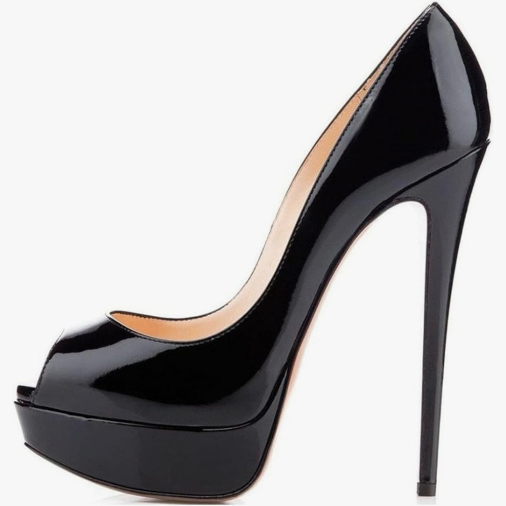 Peep-Toe Black Platinum Stilettos